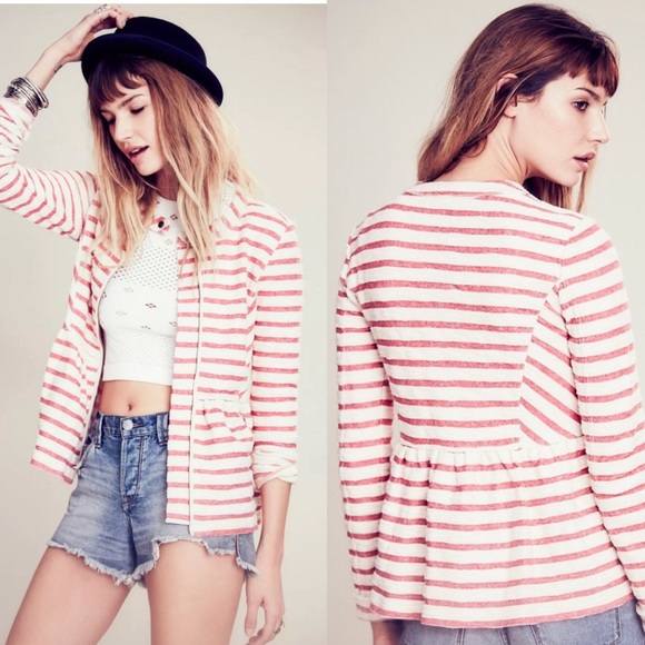 Free People Jackets & Blazers - Free People Striped Peplum Jacket Size Large EUC